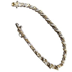 925 Silver S Gold Tone Diamond Cut Twist Two Tone Link Chain Bracelet Clasp 6.6"